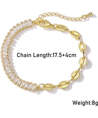 Gold Chain Cubic Zirconia Bracelet For Women Girls Gold Plated Dainty Link Cuban Paperclip Bracelets Adjustable B Copper $6.3...