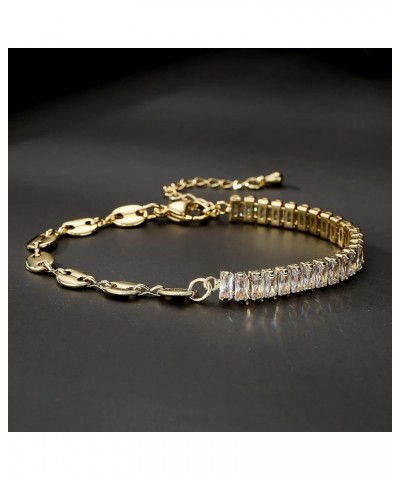 Gold Chain Cubic Zirconia Bracelet For Women Girls Gold Plated Dainty Link Cuban Paperclip Bracelets Adjustable B Copper $6.3...