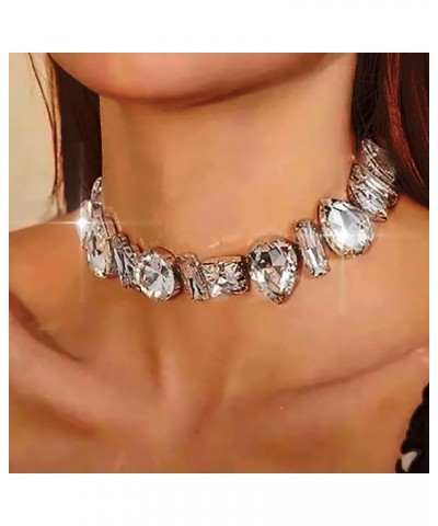 Rhinestone Choker Necklace Sparkly Crystal Choker Statement Prom Necklaces for Women and Girls 1-Silver $11.19 Necklaces