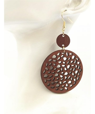 Wooden Round Geometric Earrings Retro Hollow Out Circle Earrings Big Lightweight Statement Jewelry Suitable for Women and Gir...