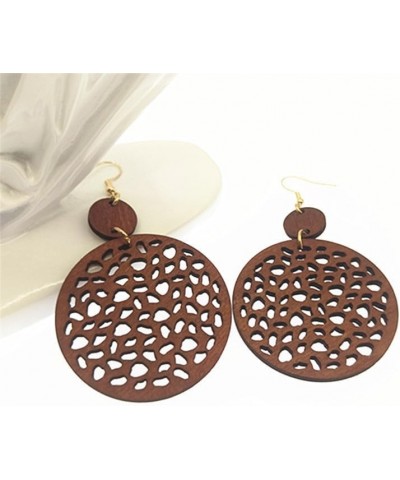 Wooden Round Geometric Earrings Retro Hollow Out Circle Earrings Big Lightweight Statement Jewelry Suitable for Women and Gir...