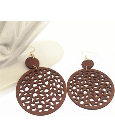 Wooden Round Geometric Earrings Retro Hollow Out Circle Earrings Big Lightweight Statement Jewelry Suitable for Women and Gir...