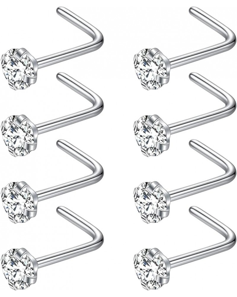 8Pcs Nose Rings Studs 316L Surgical Steel Nose Studs 1.5mm 2mm 2.5mm 3mm CZ Nostril Piercing Jewelry L Shaped Nose Rings for ...