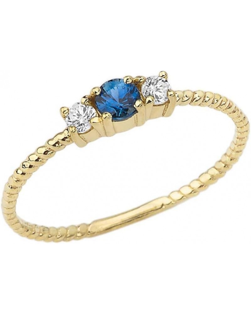 Dainty 10k Yellow Gold Sapphire and White Topaz Rope Design Engagement/Promise Ring $57.50 Rings