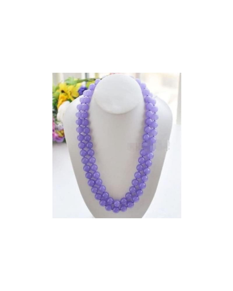 Natural 8/10/12mm Lavender Jade Round Gemstone Beads Necklace 36" - (Size:12mm) 12mm $17.47 Necklaces