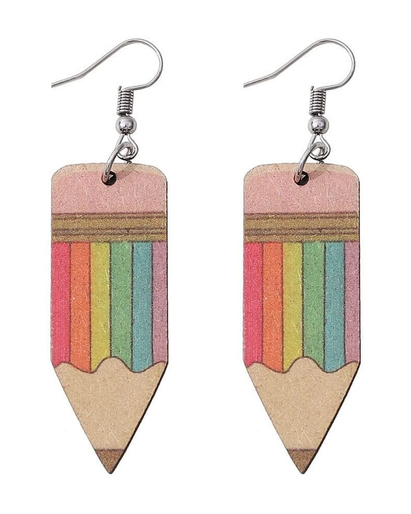 Funny Wooden Stackable Book Pencil Drop Dangle Earrings Stack of Books for Women Girls Classic Librarian Teacher Student Grad...