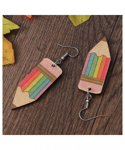 Funny Wooden Stackable Book Pencil Drop Dangle Earrings Stack of Books for Women Girls Classic Librarian Teacher Student Grad...