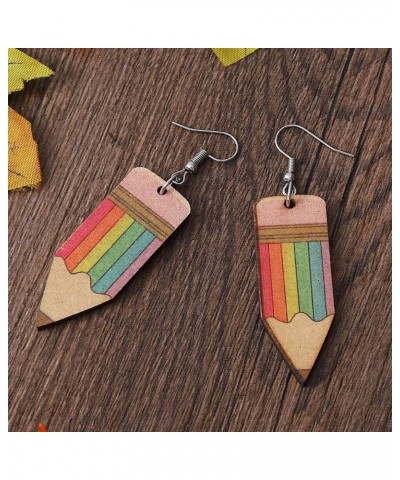 Funny Wooden Stackable Book Pencil Drop Dangle Earrings Stack of Books for Women Girls Classic Librarian Teacher Student Grad...