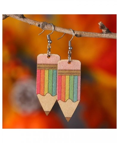 Funny Wooden Stackable Book Pencil Drop Dangle Earrings Stack of Books for Women Girls Classic Librarian Teacher Student Grad...