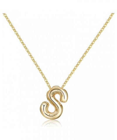 Letter Necklace Bubble Initial Pendant Necklaces for Women Girl Cute Alphabet 14K Gold Plated Design Balloon Puffy Name Perso...