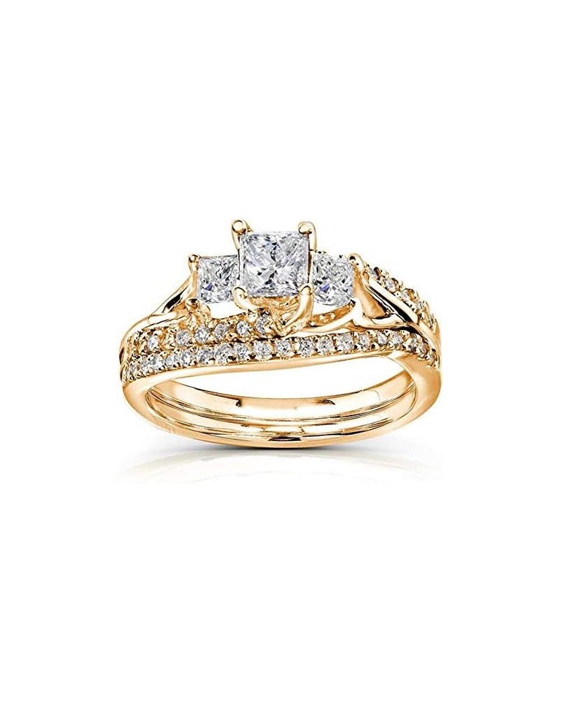 Princess Cut Diamond Bridal Set Ring 1 1/10 Carat (ctw) in 14k Gold Yellow Gold $472.20 Sets