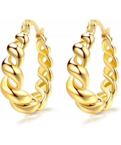 Twisted Gold Hoops Eearrings for Women, 14K Gold Plated Chunky Hoop Earrings Lightweight High Polished For Girls style 1 $10....