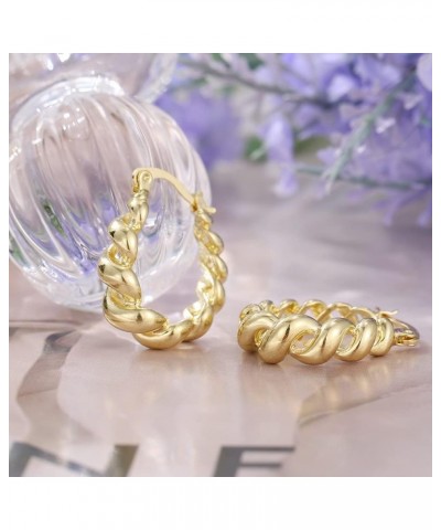 Twisted Gold Hoops Eearrings for Women, 14K Gold Plated Chunky Hoop Earrings Lightweight High Polished For Girls style 1 $10....