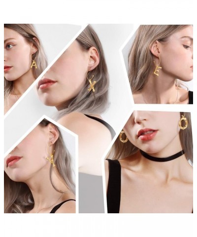 Bamboo Initial Earrings Stainless Steel 18k Gold Plated Half-Hoop Drop Letter Earrings for Women U $10.24 Earrings