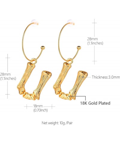 Bamboo Initial Earrings Stainless Steel 18k Gold Plated Half-Hoop Drop Letter Earrings for Women U $10.24 Earrings