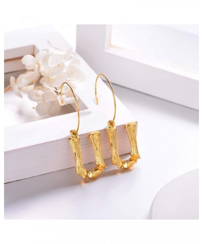 Bamboo Initial Earrings Stainless Steel 18k Gold Plated Half-Hoop Drop Letter Earrings for Women U $10.24 Earrings