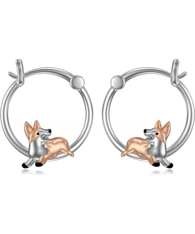 Axolotl/Corgi/Koala/Dolphin/Fox/Panda/Moth/Pig/Butterfly/Highland Cow Women's Hoop Sterling Silver Earrings, Moonstone Earrin...