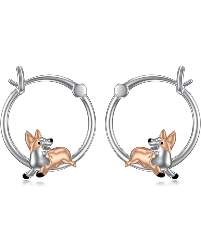 Axolotl/Corgi/Koala/Dolphin/Fox/Panda/Moth/Pig/Butterfly/Highland Cow Women's Hoop Sterling Silver Earrings, Moonstone Earrin...