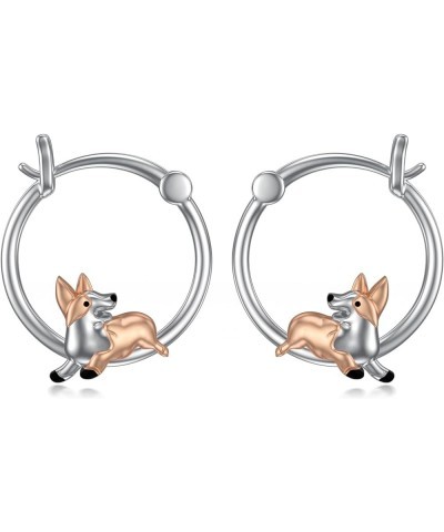 Axolotl/Corgi/Koala/Dolphin/Fox/Panda/Moth/Pig/Butterfly/Highland Cow Women's Hoop Sterling Silver Earrings, Moonstone Earrin...