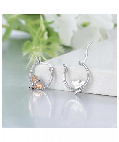 Axolotl/Corgi/Koala/Dolphin/Fox/Panda/Moth/Pig/Butterfly/Highland Cow Women's Hoop Sterling Silver Earrings, Moonstone Earrin...