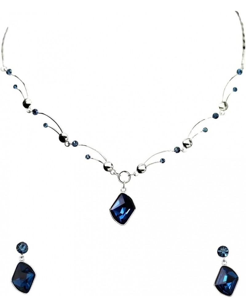 Gorgeous Aqua Swarovski Crystal Floral Necklace Earrings Set Navy Blue $19.90 Jewelry Sets