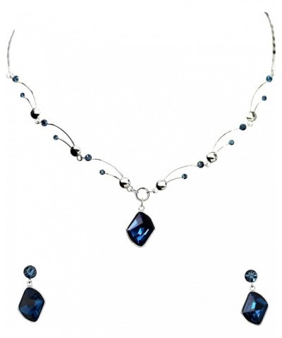 Gorgeous Aqua Swarovski Crystal Floral Necklace Earrings Set Navy Blue $19.90 Jewelry Sets