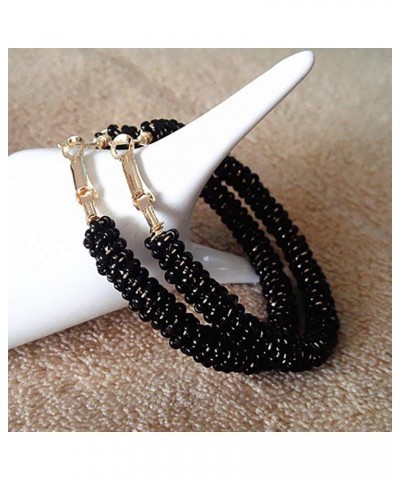 Beaded Hoop Earrings for Women - Big Circle Beaded Earrings Handmade - Idea for tea party hats, Wedding or Daily Wear Black M...