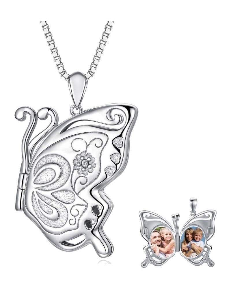 Butterfly/Dragonfly/Bee/Owl Locket That Hold Pictures 925 Sterling Silver Butterfly Photo Lockets Necklace for Women A-Butter...