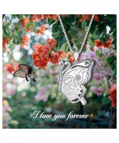 Butterfly/Dragonfly/Bee/Owl Locket That Hold Pictures 925 Sterling Silver Butterfly Photo Lockets Necklace for Women A-Butter...