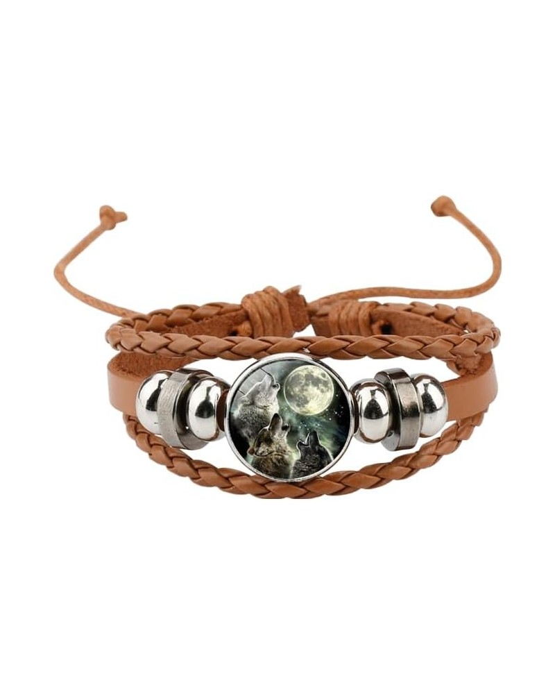 Wolf Braided Leather Adjustable Bracelet Blue/Brown Brown $6.14 Bracelets