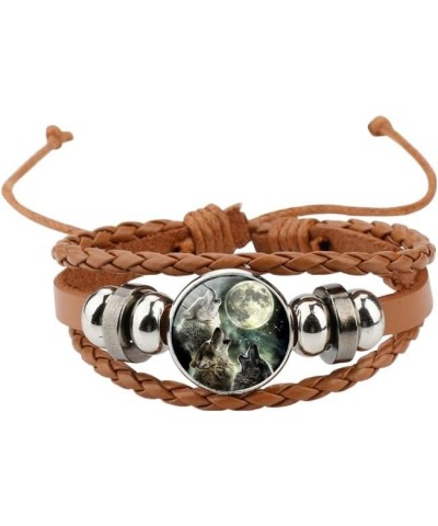 Wolf Braided Leather Adjustable Bracelet Blue/Brown Brown $6.14 Bracelets