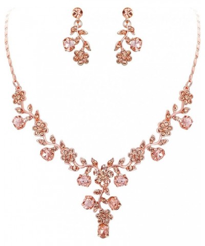 Flower Leaf Necklace Earrings Set Austrian Crystal 16_Champagne Rose Gold-Tone $13.91 Jewelry Sets