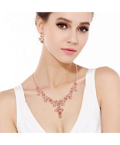 Flower Leaf Necklace Earrings Set Austrian Crystal 16_Champagne Rose Gold-Tone $13.91 Jewelry Sets