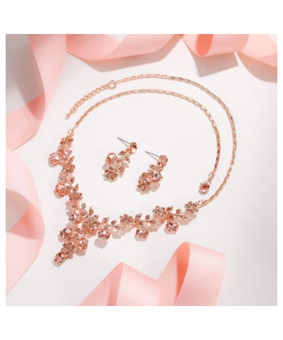 Flower Leaf Necklace Earrings Set Austrian Crystal 16_Champagne Rose Gold-Tone $13.91 Jewelry Sets