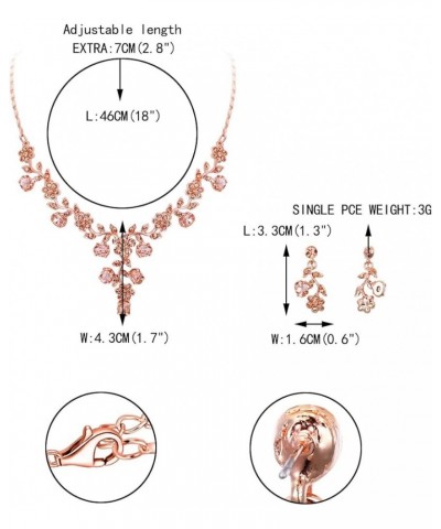 Flower Leaf Necklace Earrings Set Austrian Crystal 16_Champagne Rose Gold-Tone $13.91 Jewelry Sets