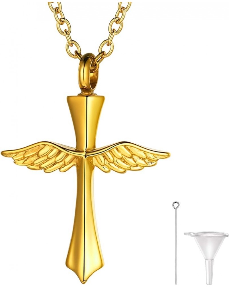 Urn Necklaces for Ashes for Women Men Cremation Pendant Necklace for Ashes Stainless Steel Memorial Jewelry 08-Gold Cross Win...