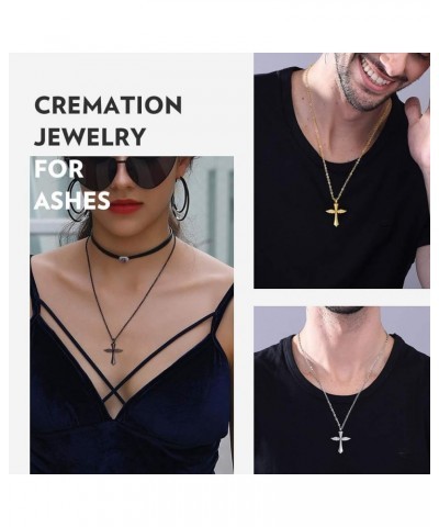 Urn Necklaces for Ashes for Women Men Cremation Pendant Necklace for Ashes Stainless Steel Memorial Jewelry 08-Gold Cross Win...