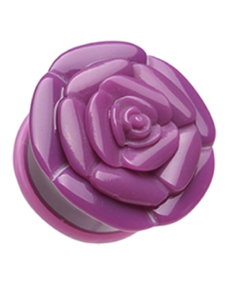 Rose Blossom Flower Single Flared Ear Gauge Plug (Sold by Pair) 1", Purple $10.79 Body Jewelry