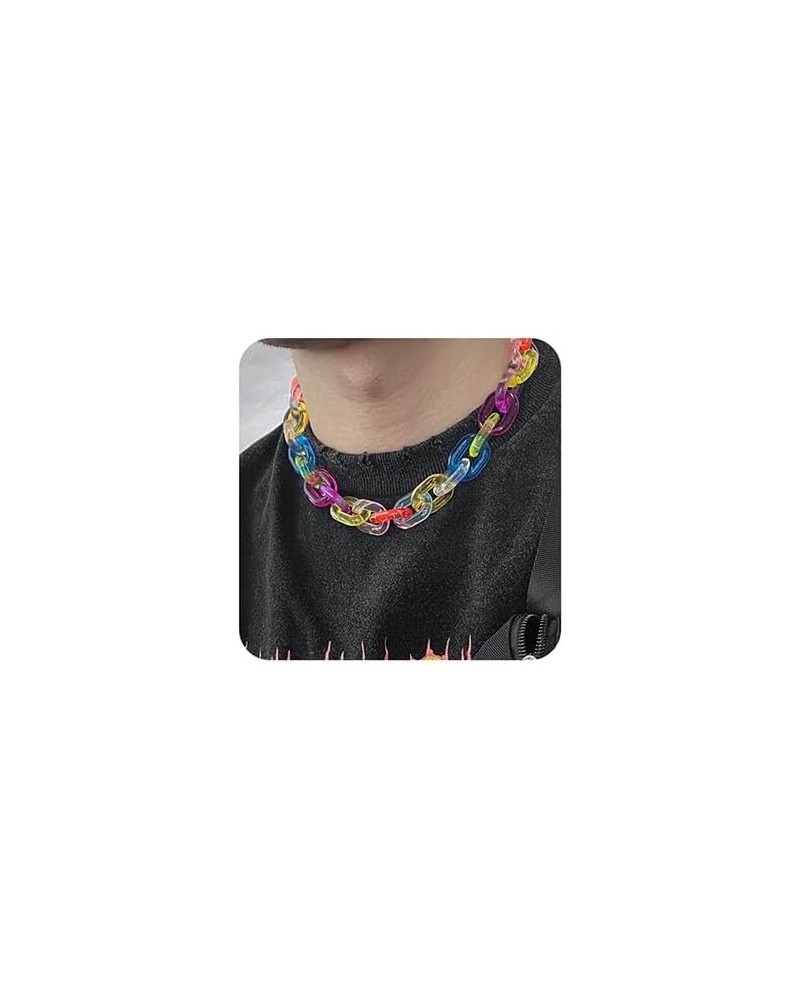 Acrylic Link Chain Choker Necklace Colorful Minimalist Collar Necklace Rainbow Paperclip Chain Necklace for Men Women $7.97 N...