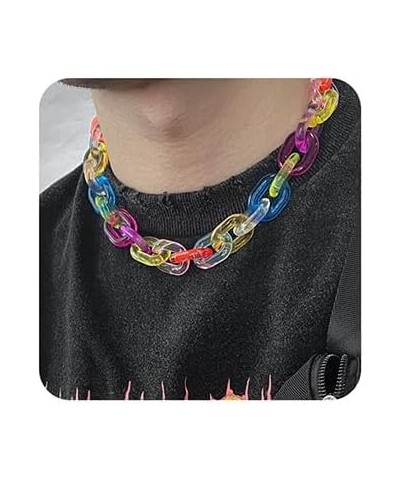 Acrylic Link Chain Choker Necklace Colorful Minimalist Collar Necklace Rainbow Paperclip Chain Necklace for Men Women $7.97 N...