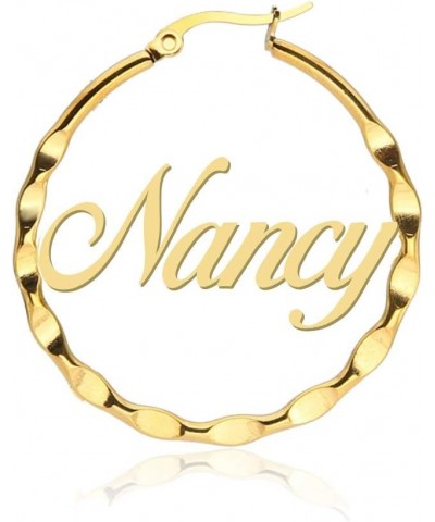 Stainless Steel Personalized Name Circle Earrings Twist Circle Custom Name Hoop Earrings Made with Any Name Nancy-gold $10.66...