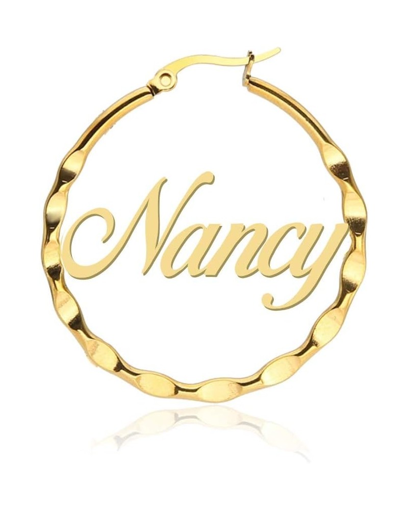 Stainless Steel Personalized Name Circle Earrings Twist Circle Custom Name Hoop Earrings Made with Any Name Nancy-gold $10.66...