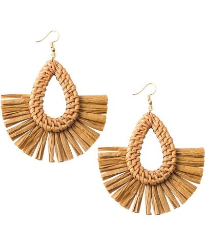 Rattan Drop Earring - Statement Bohemia Fan-shaped Raffia Earrings Handmade Straw Braid Hoop Drop Dangle Earrings For Women G...