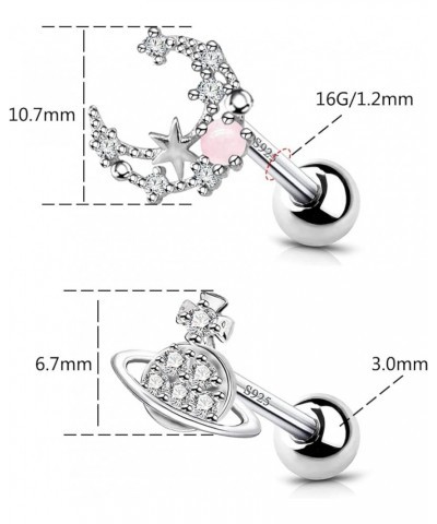 16G 925 Sterling Silver Cartilage Stud Initial Earring Helix Tragus Daith Earrings Body Ear Piercing Jewelry for Women Teen G...