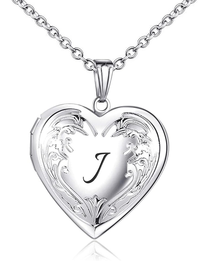 Locket Necklace that Holds Pictures Initial Alphabet A-Z Letter Pendant Necklace Platinum Plated Gifts for Women J $10.25 Nec...