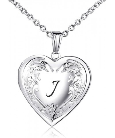 Locket Necklace that Holds Pictures Initial Alphabet A-Z Letter Pendant Necklace Platinum Plated Gifts for Women J $10.25 Nec...