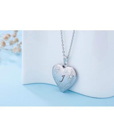 Locket Necklace that Holds Pictures Initial Alphabet A-Z Letter Pendant Necklace Platinum Plated Gifts for Women J $10.25 Nec...