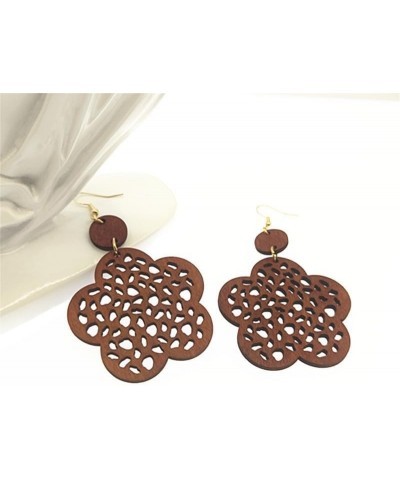 Wooden Round Geometric Earrings Retro Hollow Out Circle Earrings Big Lightweight Statement Jewelry Suitable for Women and Gir...