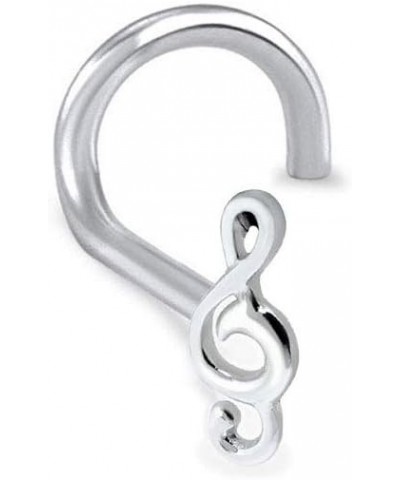 925 Sterling Silver Nose Ring Straight, L Bend, or Nose Bone Treble Clef Music Note 22G Bone $10.19 Body Jewelry