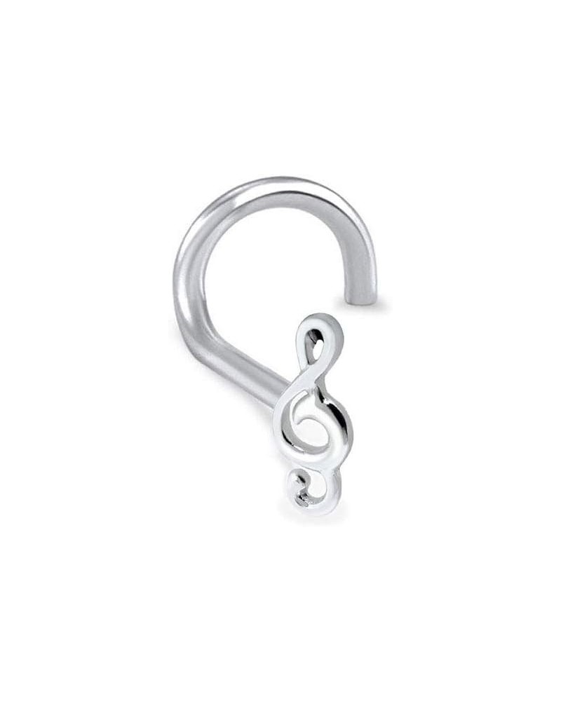 925 Sterling Silver Nose Ring Straight, L Bend, or Nose Bone Treble Clef Music Note 22G Bone $10.19 Body Jewelry